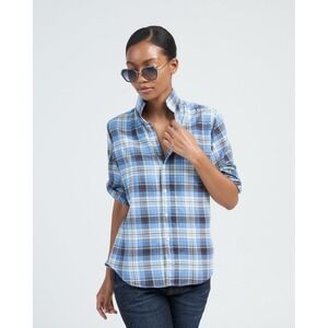 Frank & Eileen Barry Button Down Shirt Womens XS Blue Plaid Cotton
